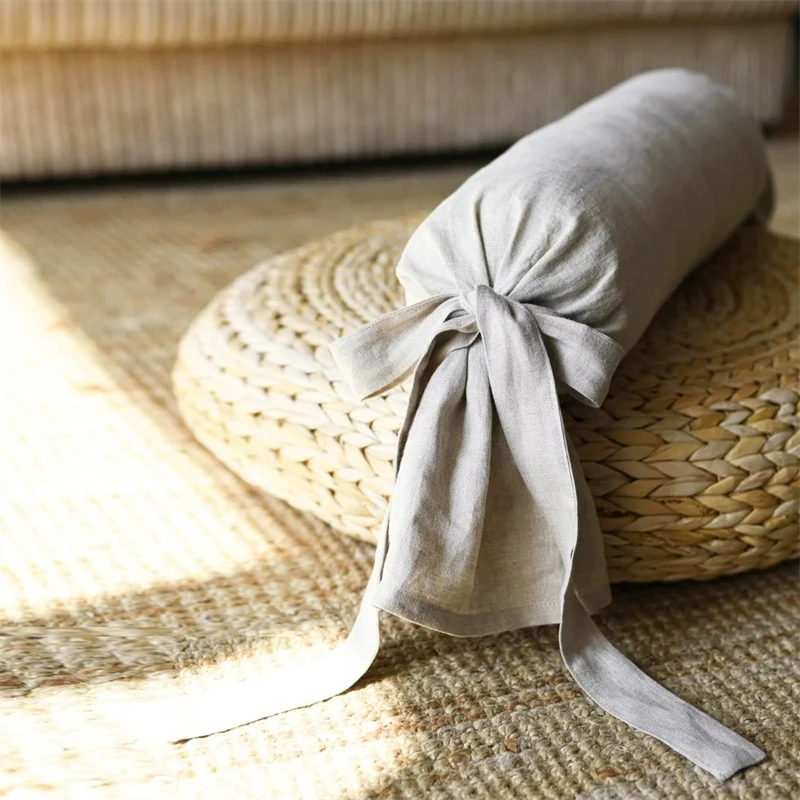 

100% Linen Cylindrical Pillow Case Home Decor Sofa Lumbar Support Long Pillowcase Neck Bolster Roll Headrest Cover No Filling