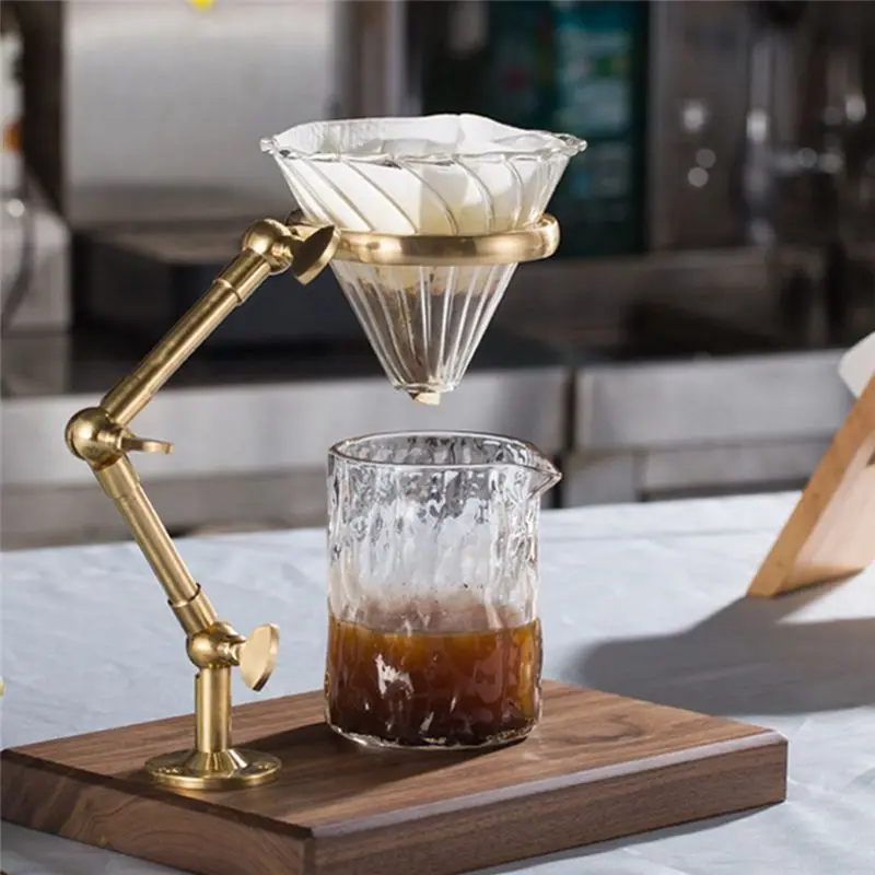 AEE4-Coffee Dripper Stand Rack Hand Punch Metal Filter Cup Frame Holder Paper Rack Brass Geometric Drip Cups Bracket Pour Over