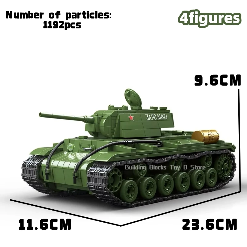 1192PCS WW2 Military Series Classic KV-1 (1941) Schwerer Panzer Modell Kompatible Sammlung Bausteine Ziegel Spielzeug für Jungen Geschenke
