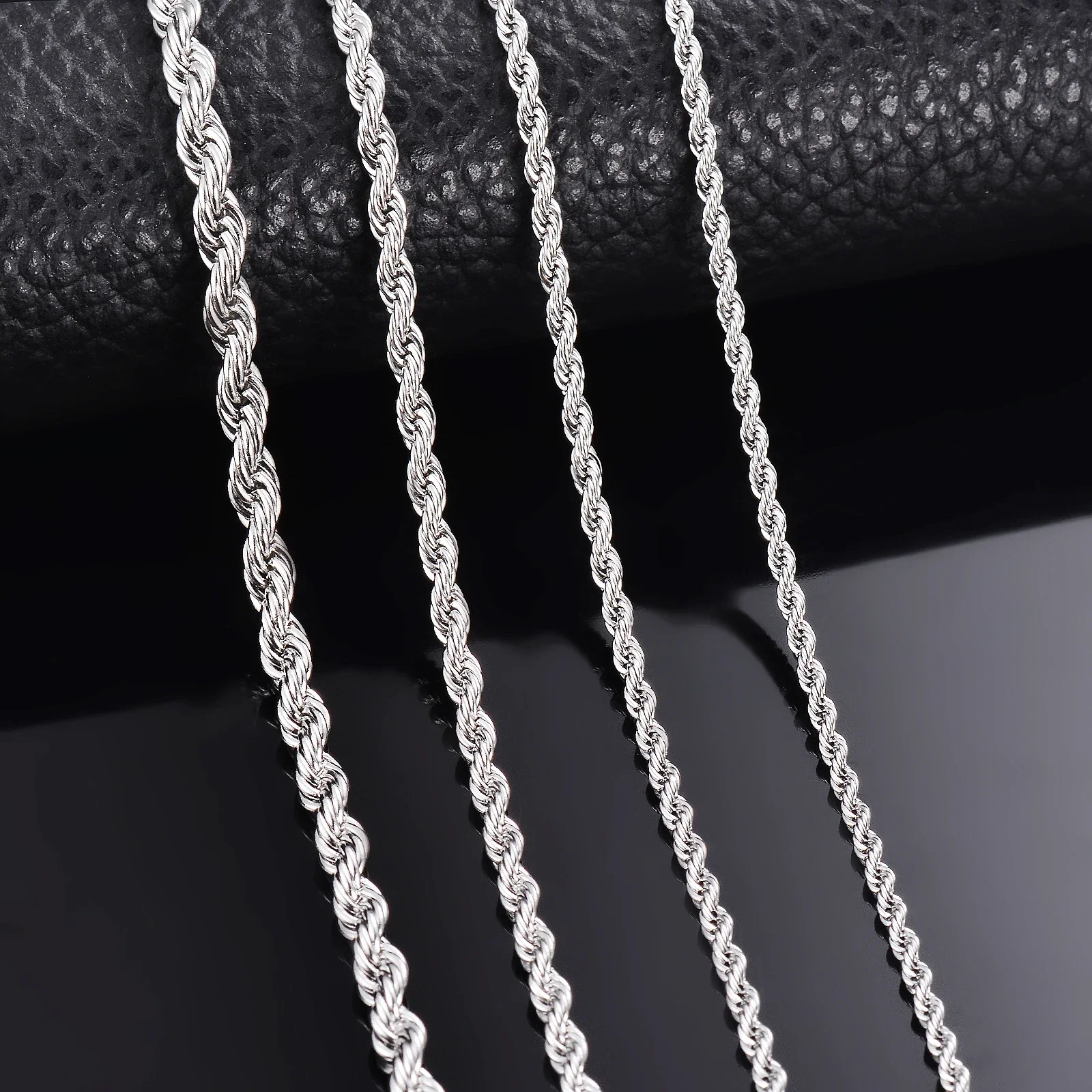 1 Piece Silver Color Width 2mm/3mm/4mm/5mm Rope Chain Necklace for Men Women Stainless Steel Twisted Singapore Layering Collier