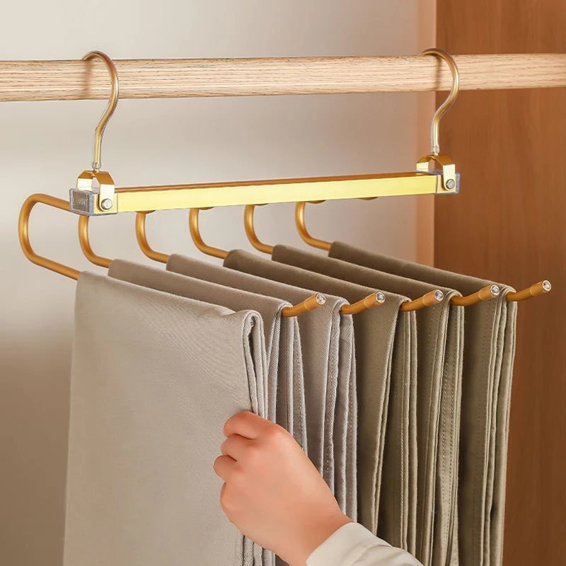 

Magic Trouser Hangers 6 Layers Aluminium Alloy Pants Hanger Rotatable Folding Wardrobe Storage Organizer Pants Clothes Racks