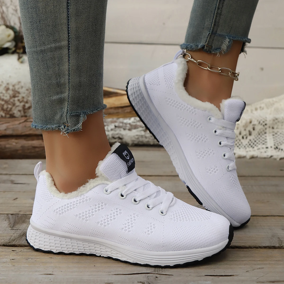 Zapatos planos para caminar de felpa de moda de invierno, zapatos deportivos, zapatos casuales para mujer