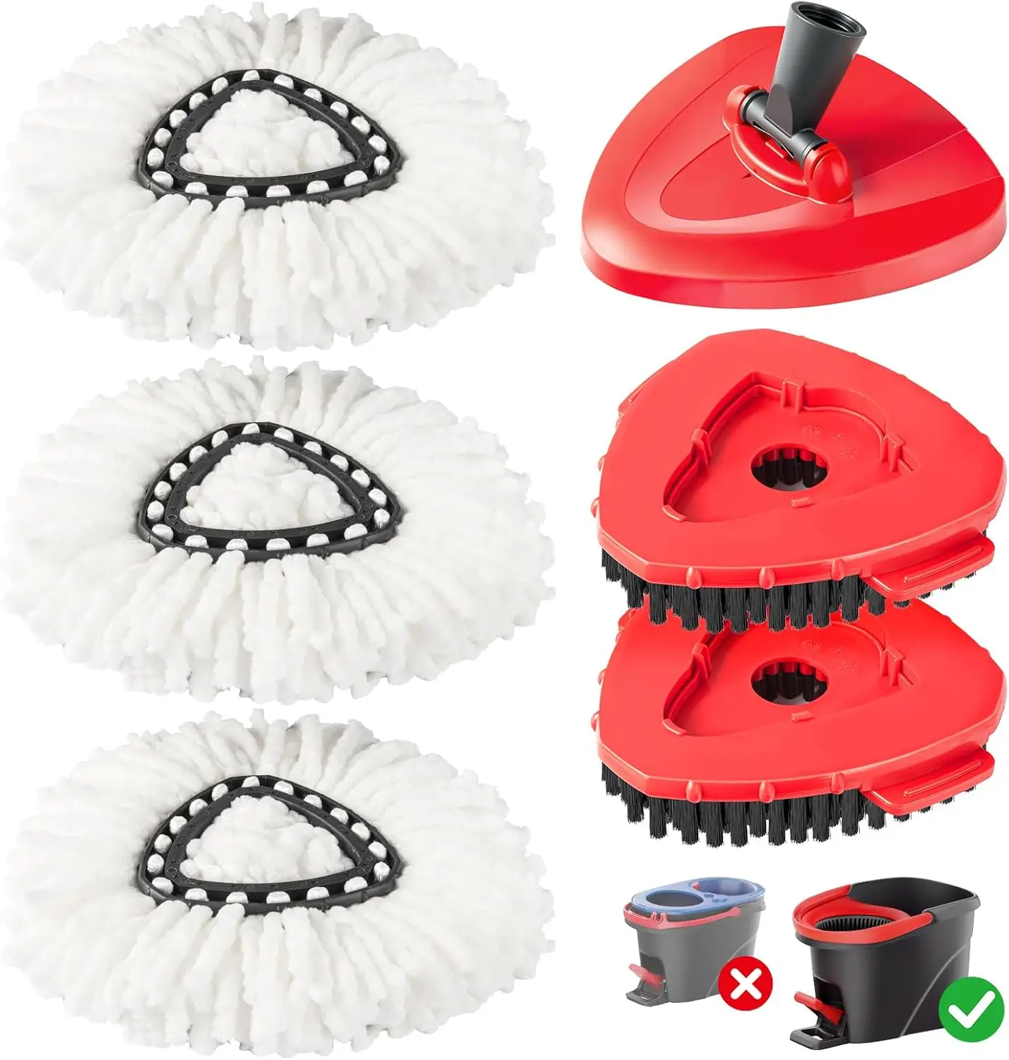 

6-in-1 Mop Head Set for Easy Cleaning, Includes Base, Scrub Brushes, and Spin Heads for Home Use