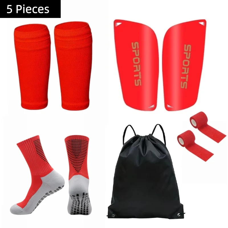 New Football Kit with Shin Guard Sleeves Non‑Slip Soccer Socks Shin Pads Athletic Tape & Drawstring Carry Bag for Players