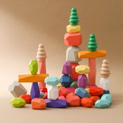 Wood Rainbow Building Stone Creative Colorful Building Blocks Stacked Balance Toy Montessori Children Educational Toys Baby Gift