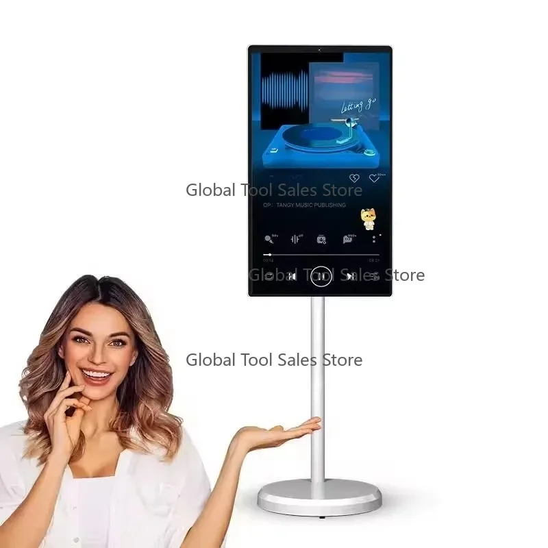 23.6 Inch Touch Screen Mobile Stand TV Kiosk Video Player with Wireless Display And Wheels for Video Advertising