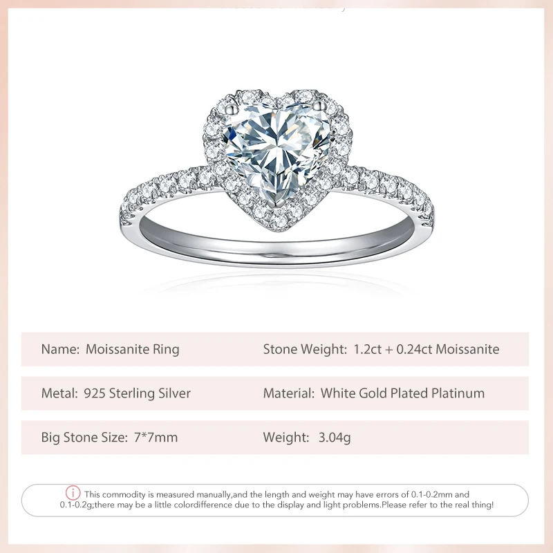 フォロークラウド-女性のためのmoissaniteハートリング、結婚披露宴の婚約バンド、925スターリングシルバージュエリー、合計1.44カラート