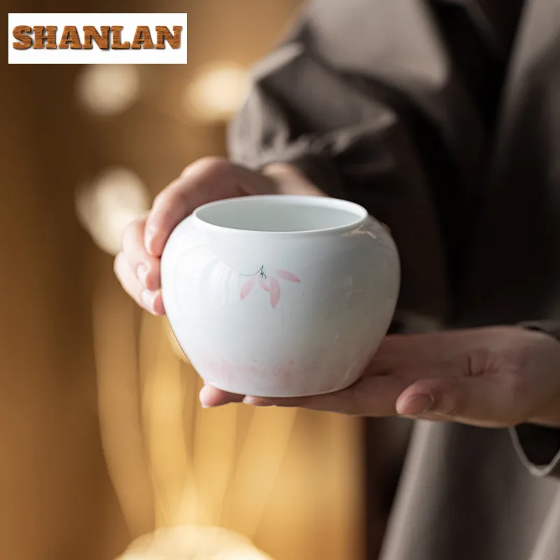 

360ml Hand-painted Pink Orchid Jianshui Zen Washing Cup Bowl Tea Residue Bucket Tea Garbage Can Household Chaxi Ornaments Craft
