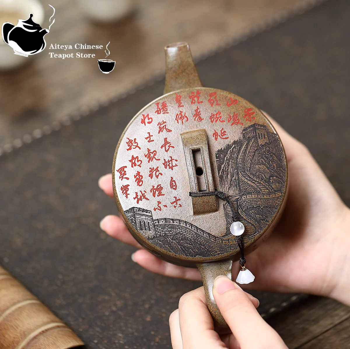 Yixing handmade purple clay teapot, original ore, agarwood mud, high-temperature wood burning, fully carved Hanwa tea set teapot