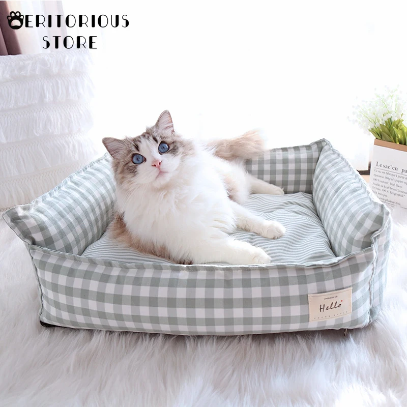 

Soft Warm Pet Dog Cat Bed Removable Washable Cotton Linen Nest For Small Medium Large Dogs Comfortable Sleeping Mat Pet Supplie