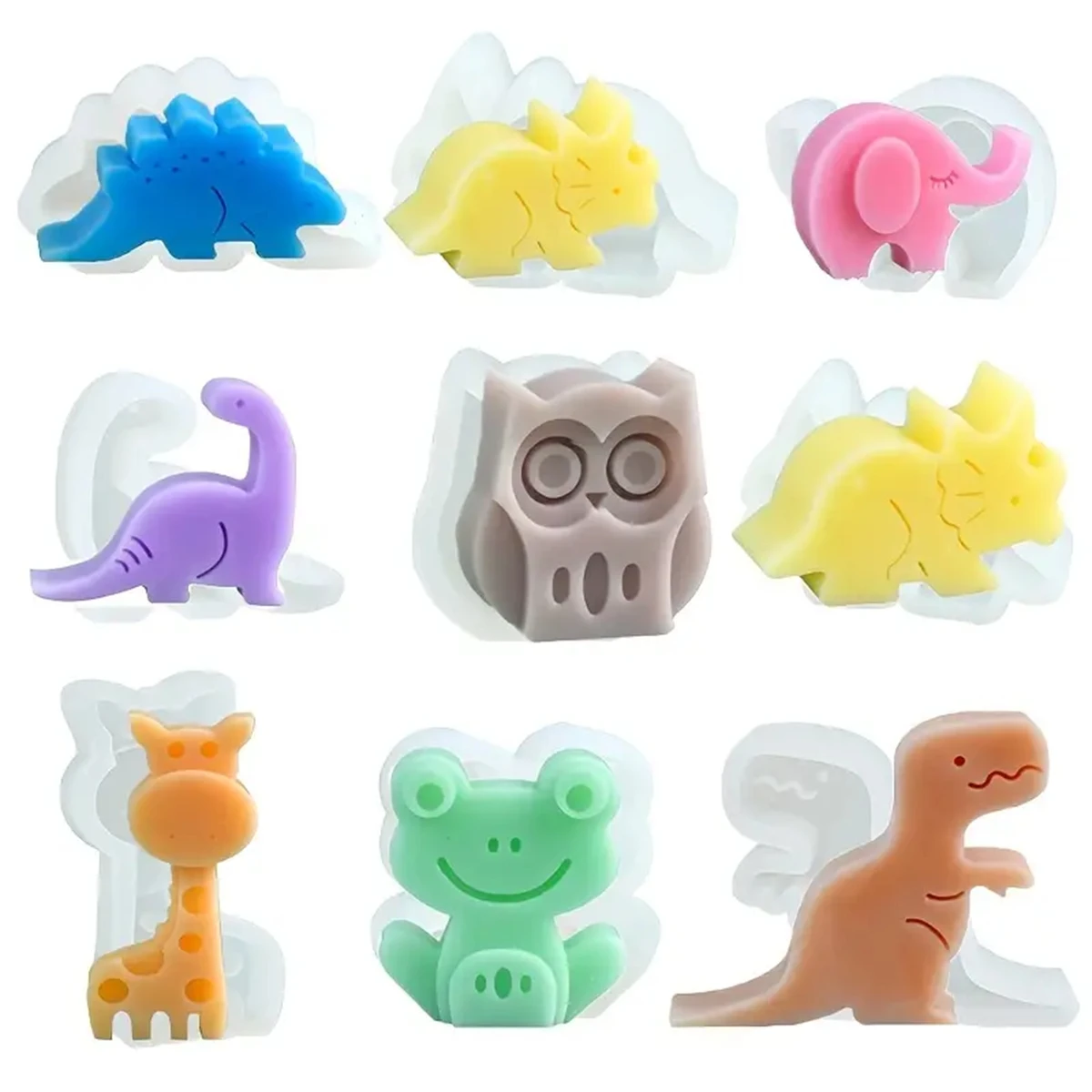 Nette Dinosaurier Giraffe Frosch Elefant Eule Silikon Kerze Formen DIY 3D Tier Weichen Ton Aromatherapie Gips Kerze Modellierung Form