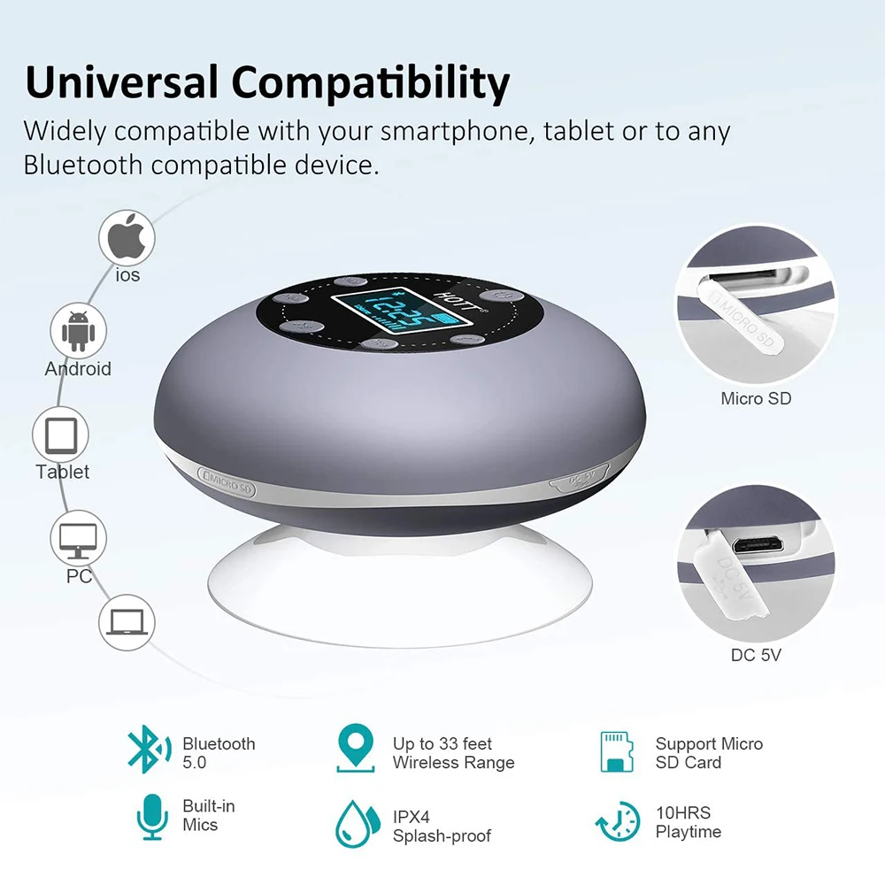 Imagem -04 - Alto-falante Bluetooth sem Fio à Prova Dágua Alto-falante Portátil do Banheiro Leitor de Música ao ar Livre Mãos Gratuitas