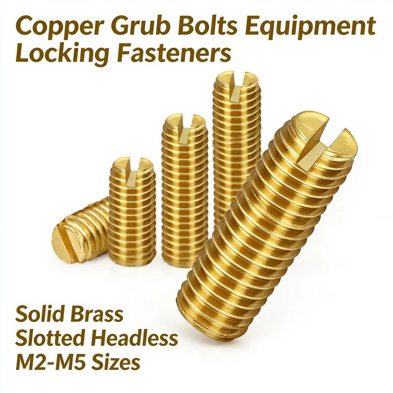 Rustproof Solid Brass Slotted Headless Set Screws Copper Grub Bolts M2/M2.5/M3/M4/M5 Equipment Locking Fasteners