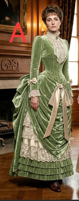 Custom Made 18th Century Victorian Bustle Green/Purple Velvet Ball Gown Gothic Civil War Women Wedding Dress
