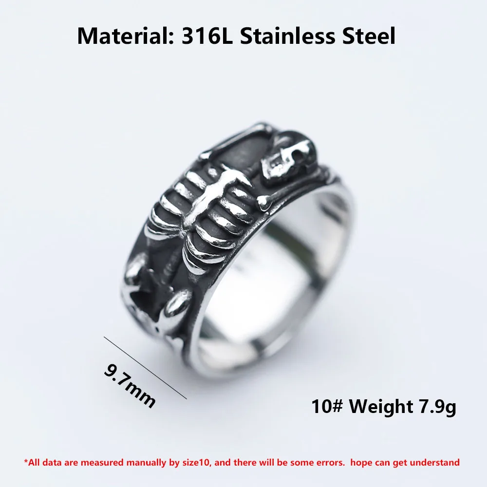 2022 NEW Men's 316L stainless steel rings Vintage Punk Biker Motorcycle SKULL Rings Aegishjalmur Jewelry Gifts free shipping