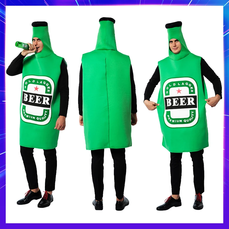 Funny Adult Beer Costume Unisex Sponge Whisky Rum Bottle Game Dress Birthday Party Halloween Jumpsuit Festival Purim Cosplay