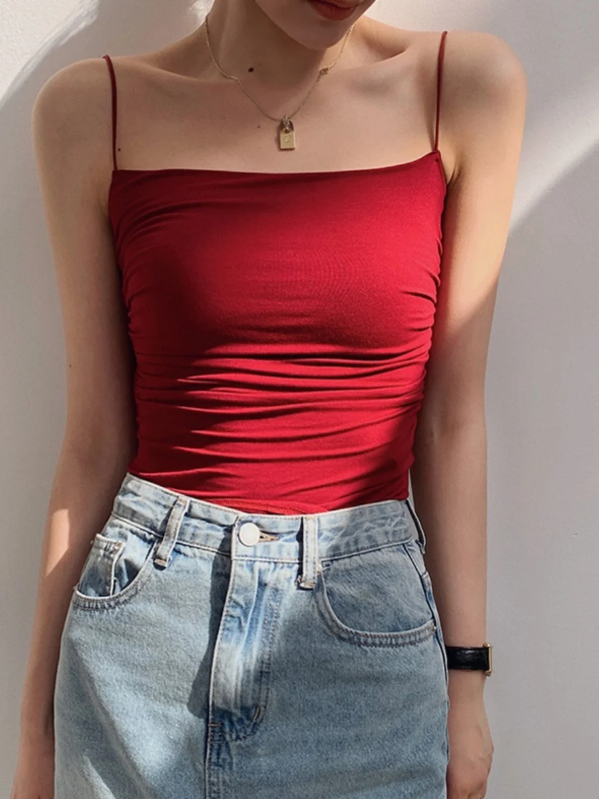 レッド スモール ストラップ ベスト レディース インナー 早春 胸パッド付きブラジャー ワンピース 下着 アウトドア 美しい ベース irt