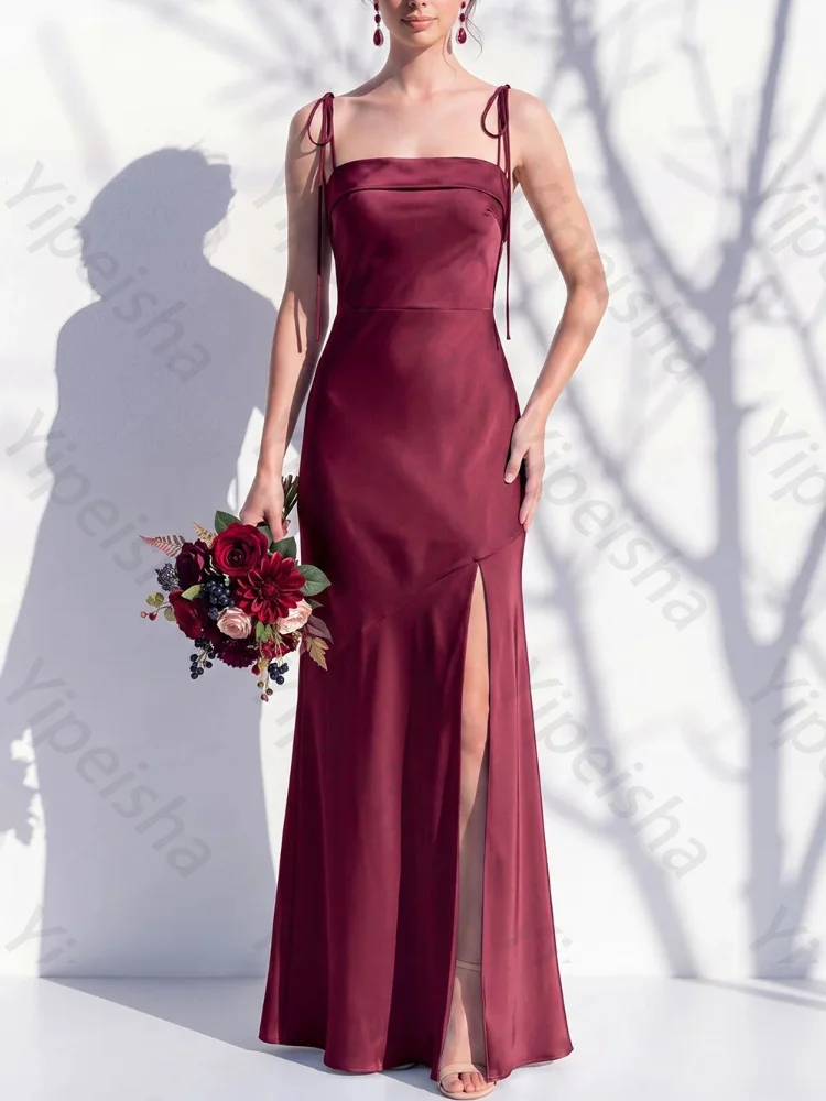 Customized Spaghetti Straps Sleeveless Bridesmaid Dresses Sexy Side Slit Backless Evening Dress High Quality Prom Party Gowns