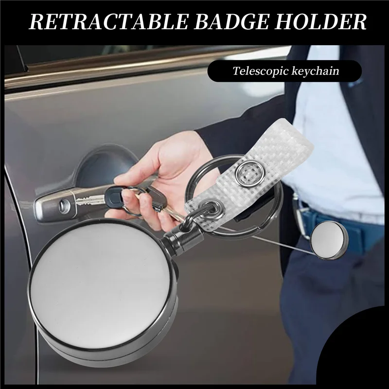 

ABEO-2 Pack Mini Heavy Duty Retractable Badge Holder Reel, Metal ID Badge Holder With Belt Clip Key Ring For Name Card Keychain(