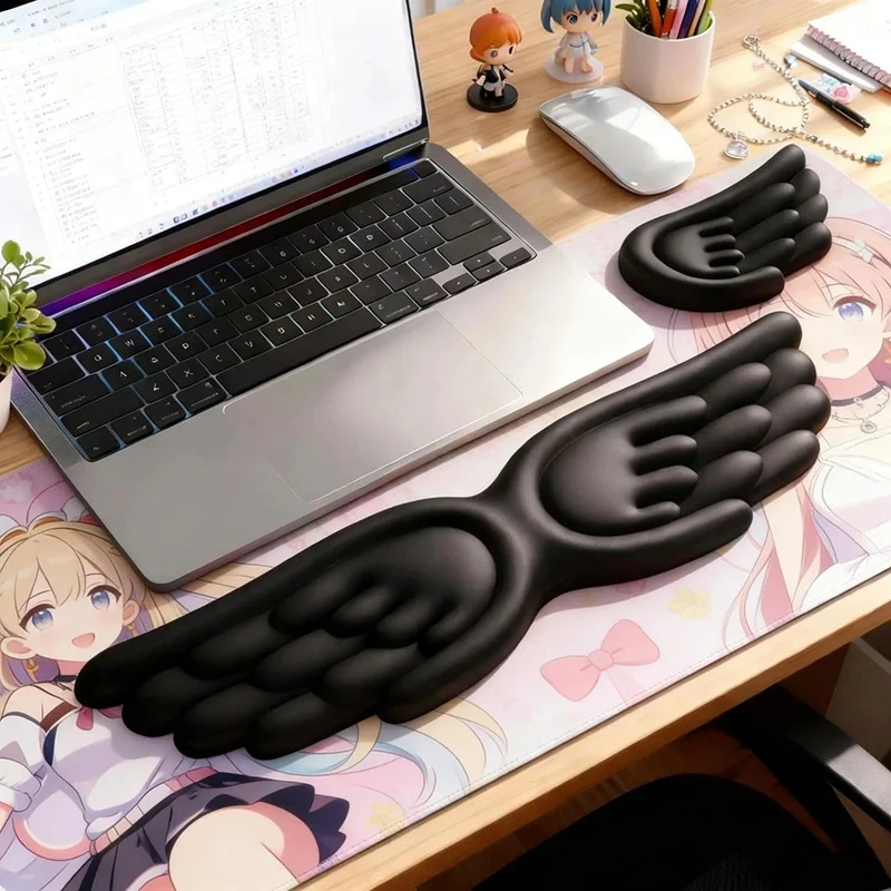 Angel Wings Shaped Keyboard Mouse Wrist Rest Memory Foam Anti-slip Ergonomic Wrist Guard Mouse Keyboard Pad For Office Computer