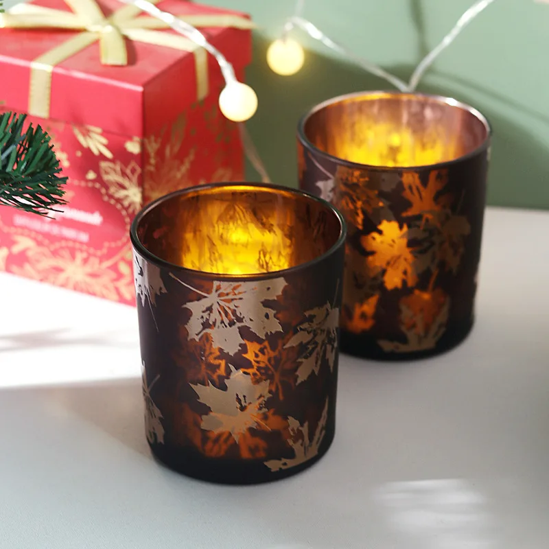 Laser Engraving Candle Empty Cup Home Decoration Maple Leaf Pattern Candle Cup Glass Home Decor