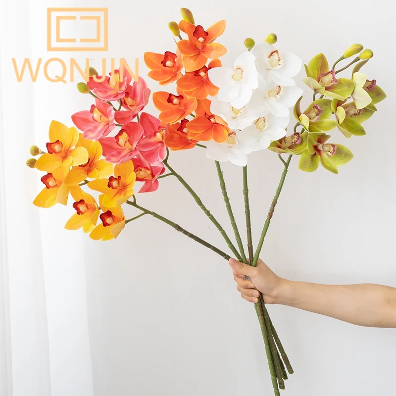 1 unidad de flor artificial de 6 cabezas Long Branch Huilan, decoración de lujo para el hogar, sala de estar, arte floral de escritorio