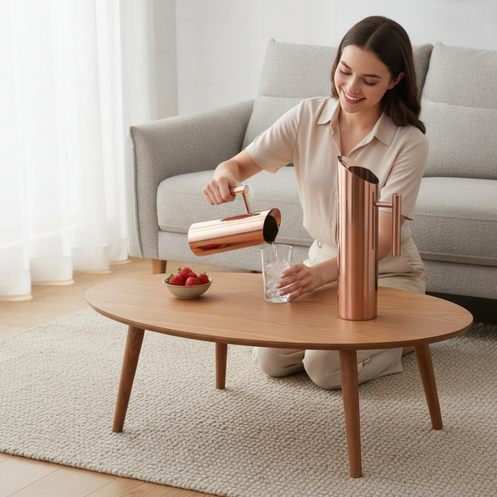 Water Pitcher Stainless Steel Pitcher with Handle Carafe Rose Gold Jug Polished for Hosts, Dining Table, Tea Service