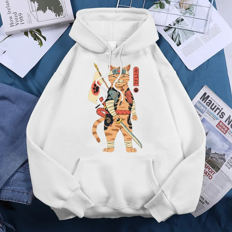 Japanese Harajuku knife cat mens hoodies fashion pocket clothing autumn oversized sweatshirt casual loose fleece hoody