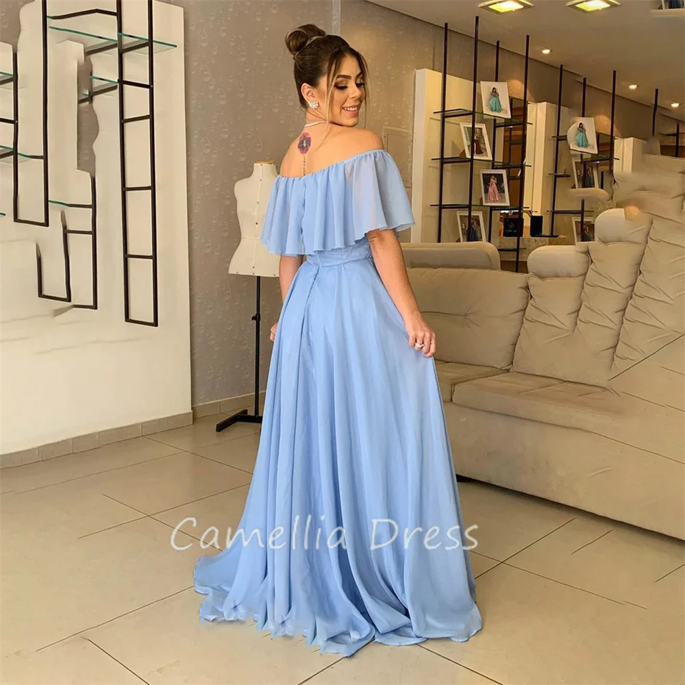 Elegant Off-Shoulder Mother Of The Bride Dress A-Line Cap Sleeve Ruffled Chiffon Formal Dresses Vestidos Mae Da Noiva Casamentos