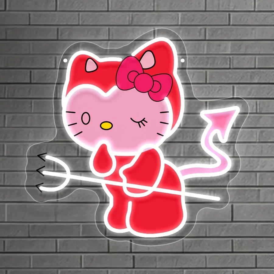 

Светодиодная неоновая вывеска Sanrio Hello Kitty для декора спальни, настенный светильник с питанием от USB, декор для спальни, игровой комнаты, магазина, клуба, подарок для детей