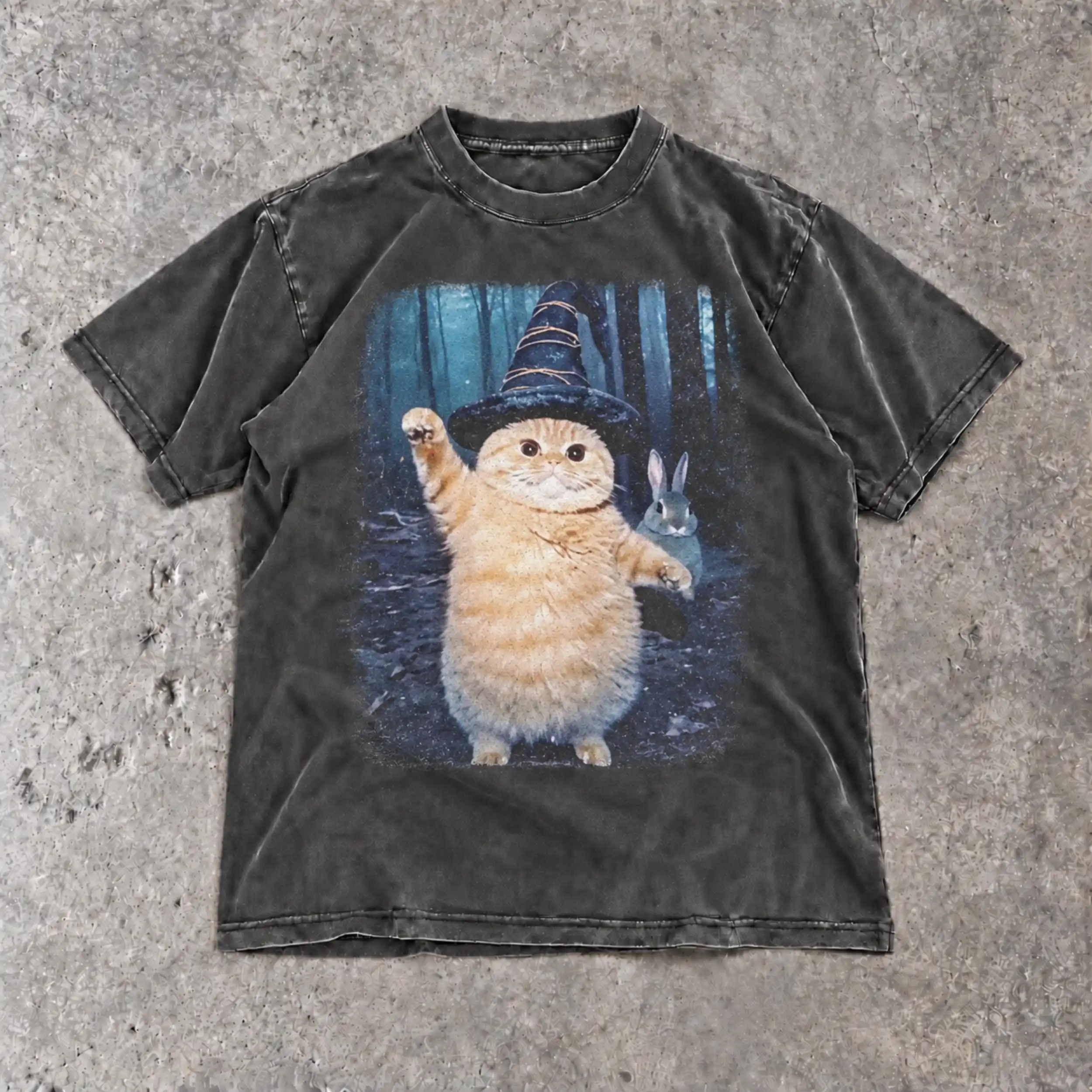 Witch Cat T-Shirt, Funny Halloween Cat Tee, Wizard Kitty and Rabbit Hoodie, Spooky Forest Sweatshirt, Cat Lover Gift