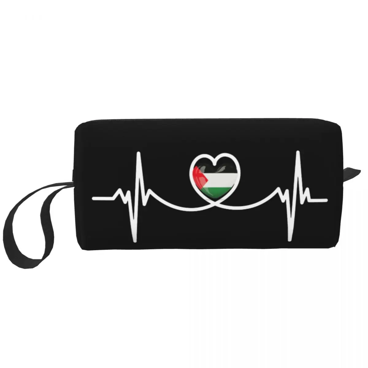 Heart Beat Palestine Palestinian Makeup Bags Large Capacity Cosmetic Bag Stylish Travel Makeup Organizer Case