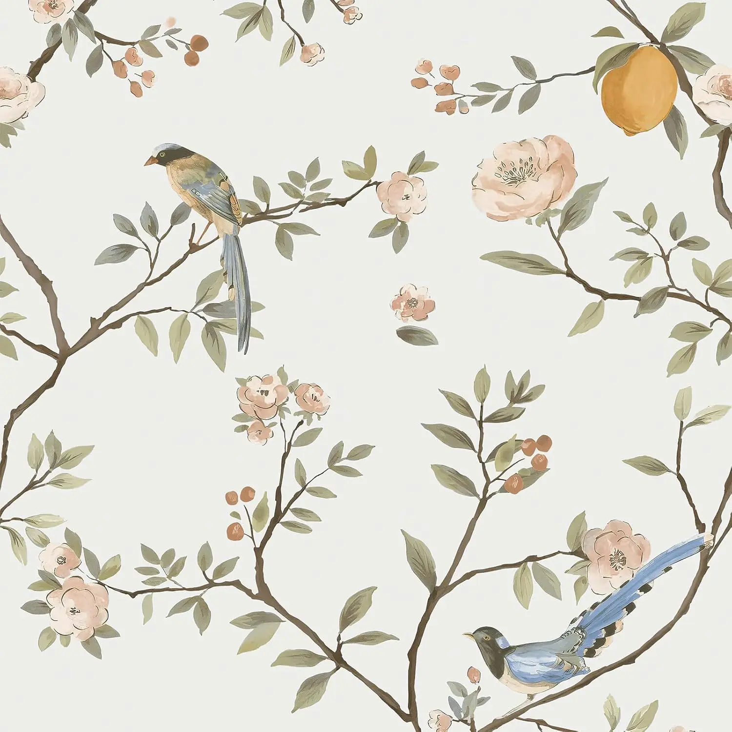 Floral Birds Peel and Stick Wallpaper Removable Contact Paper Modern Leaf Self Adhesive Wallpaper for Bedroom Bathroom Decor