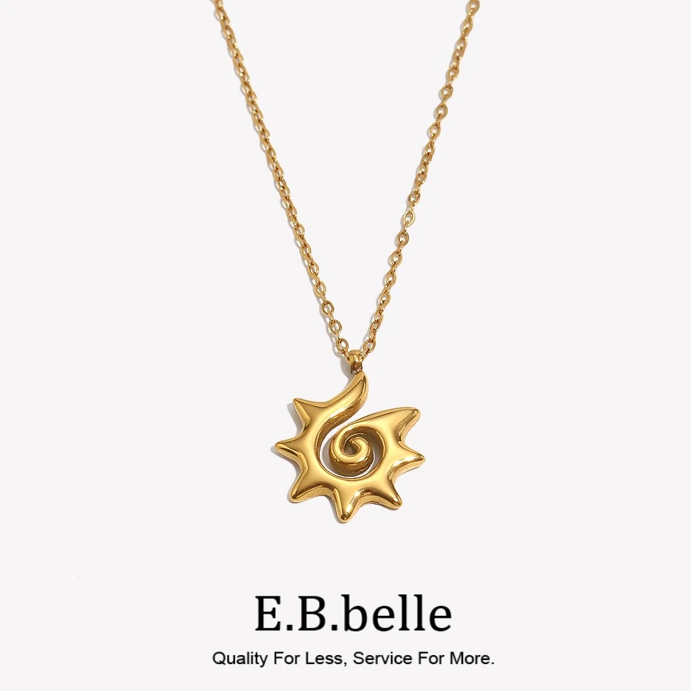 E.B.belle Romantic Statement Hollowed Spiral Sun Pendant Necklace Stainless Steel Tarnish Free Women's Jewelry Gift
