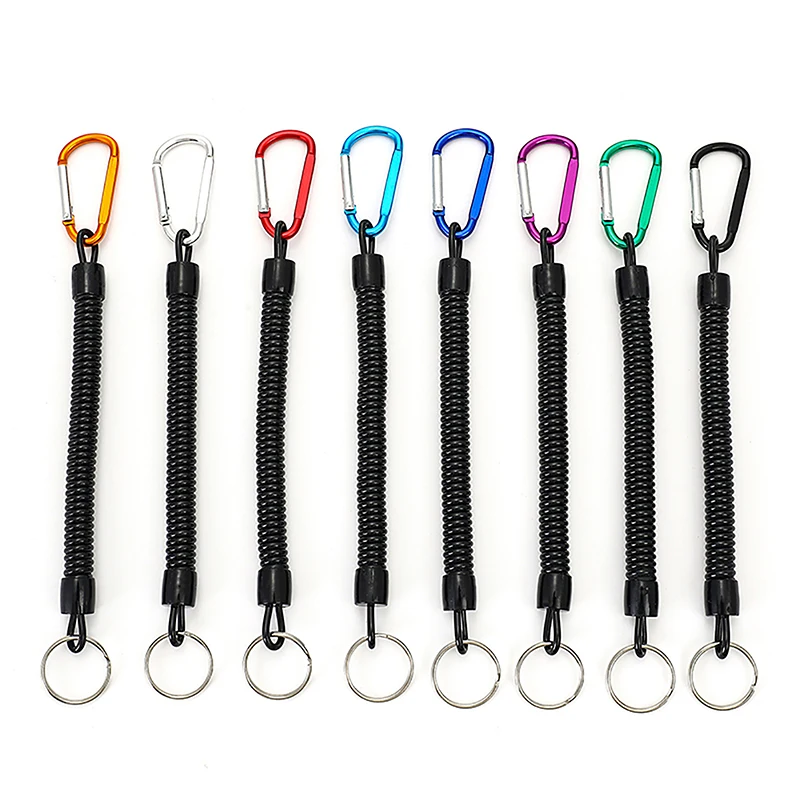 1 Pc Retractable Retention Rope Anti-Lost Elastic Safety Fishing Pole Guard Rope Spring Lanyard Rope Key Ring Chain Fishing Tool