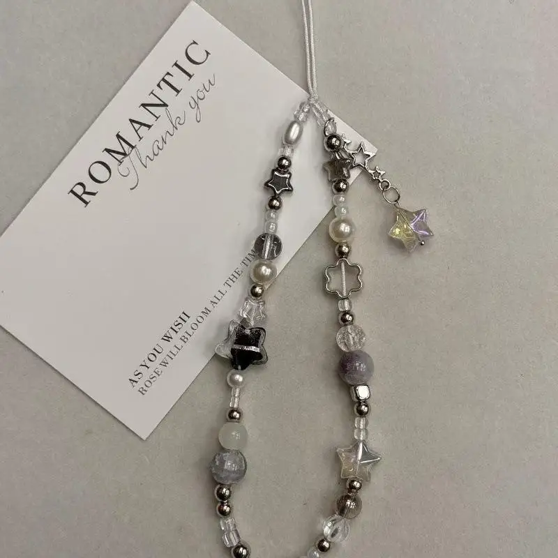 Изготовленная на заказ цепочка для мобильного телефона, ремешок на запястье Ins-look со звездами и бисером, милый брелок для телефона в стиле Y2K