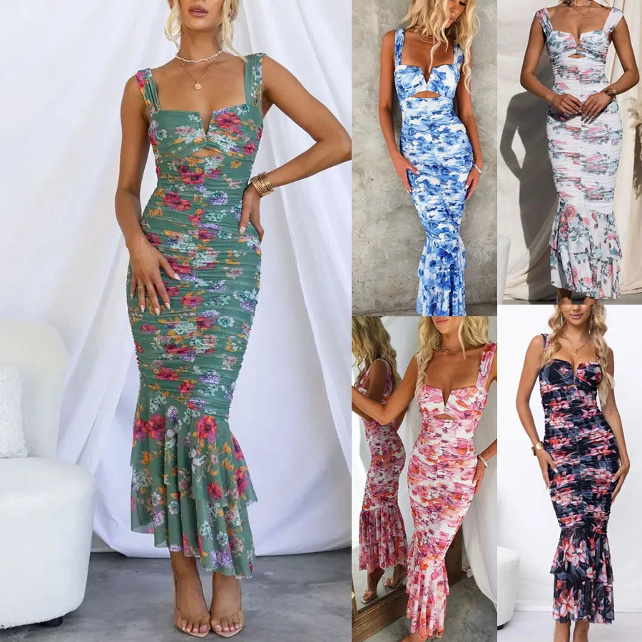 فستان ربيع وصيف 2023 جديد مطبوع بحزام غير رسمي INS لقضاء العطلات بسحاب نحيف #3