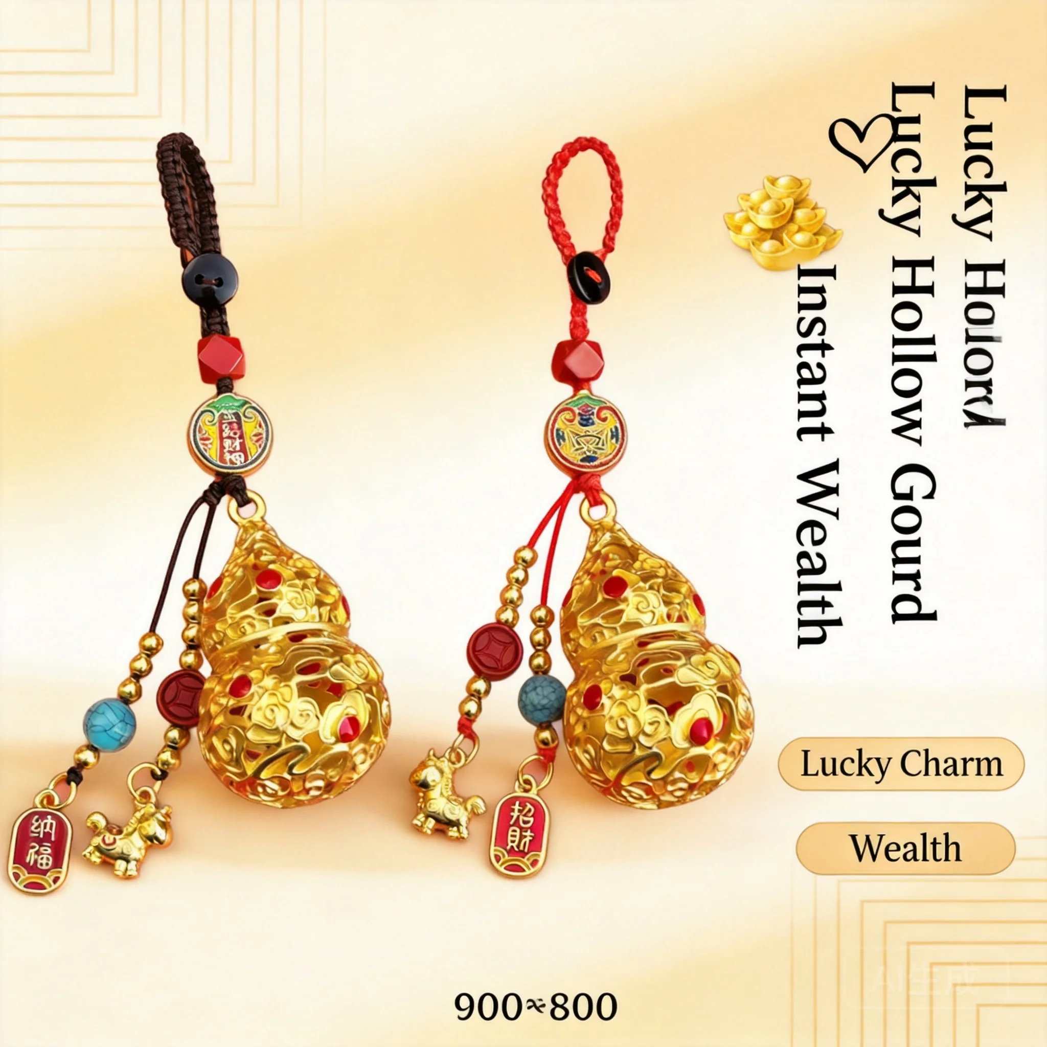 Chinese Style Hollow Gourd Pendant 2026 Sand Gold Handmade Good Luck Wealth Blessing For Car Keychain Bag Phone Amulet Accessory