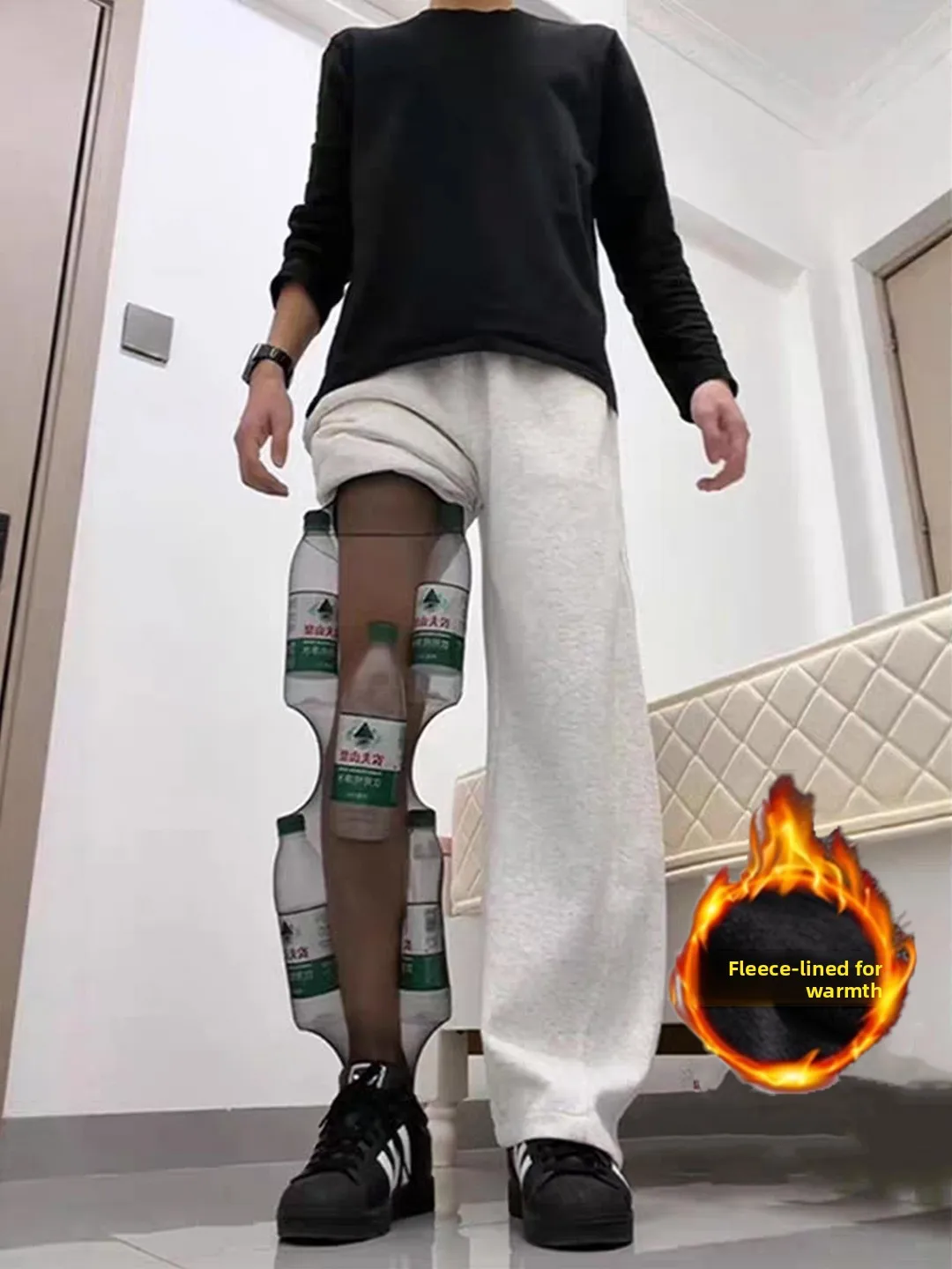 

Men's Fce Lined Wide Leg Pants Casual Drapey Knife Sweatpants Loose Fit Comfortable Winter Trousers Straight Tube