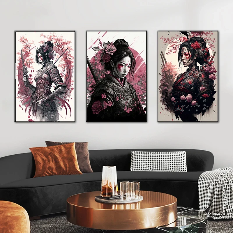 

Vintage Asian Art Poster Geisha Samurai Wall Art Canvas Painting Print Modern Japanese Poster For Living Room Porch Home Decor