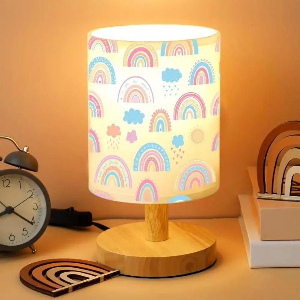 Nursery Light Linen Shade Fabric Table Lamp Soft Warm Eye Protection Ambient Lamp Dimmable Tricolor Light Night Light Kids