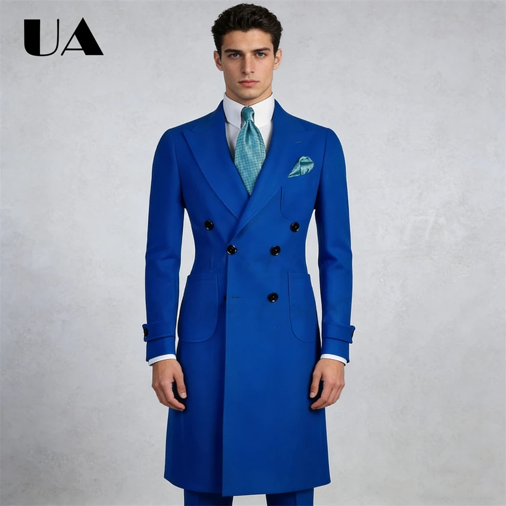 

ULBYANRY Double Breasted Long Suit Coat for Men, Retro Solid Autumn Spring Suit Jacket XXS-7XL Plus Size Mens Coat