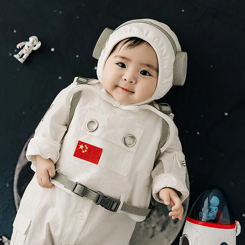 3-4 mesi Abbigliamento per bambini Cappello + Tuta 2 pezzi / set Tema spaziale Baby Space Suit Set Puntelli per fotografia per bambini Baby Boy Studio Shoot Costum