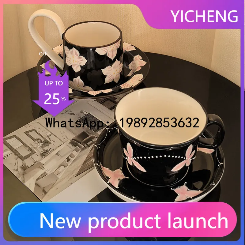 

CJI literary and retro style ceramic coffee cup saucer ina high-end relief hand-painted mug