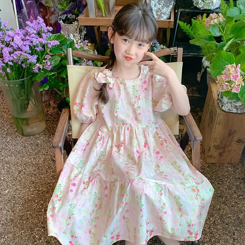 

Детское летнее платье с цветочным узором, праздничное платье для девочек в китайском стиле, летняя одежда для девочек 2, 4, 6, 8, 10 лет, детская одежда