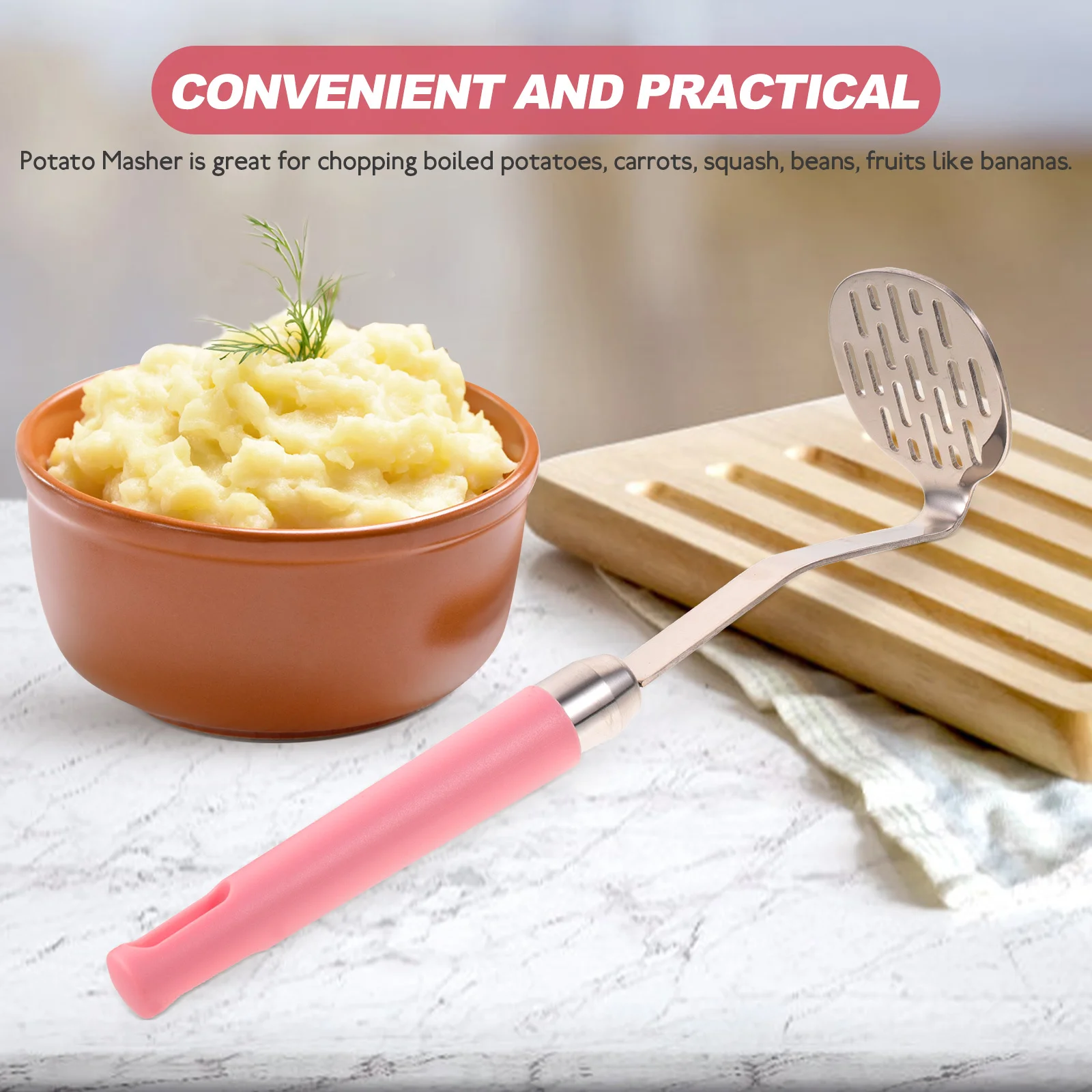 

Potato Masher Stainless Steel Reusable Kitchen Utensil Thickened Plate Fine Mesh Fast Mud Output for Vegetables Fruits