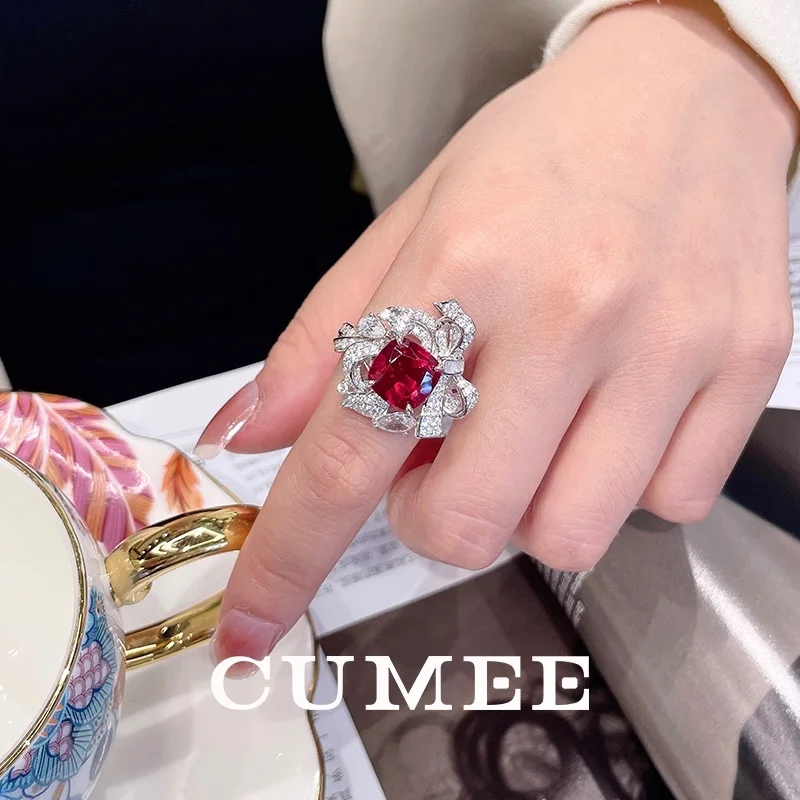 CUMEE Design Dainty Cultivation Ruby Ring for Women Gift 925 Silver gold-plated Flower Shape