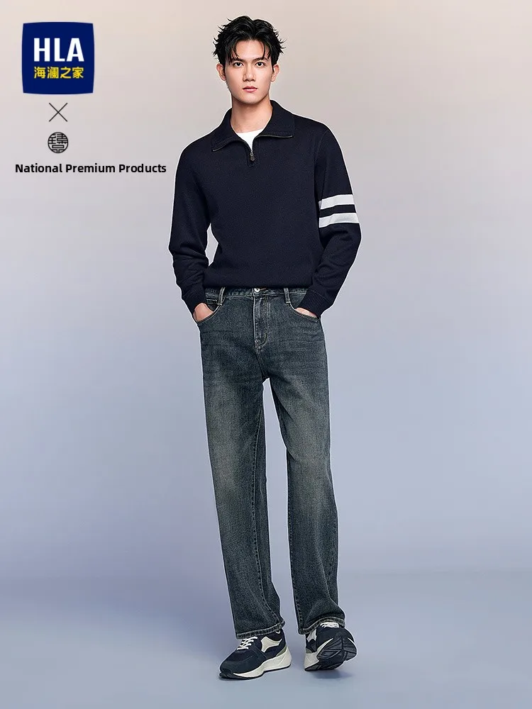 Loose Fit Men's Denim Jeans Five Pockets Elastic Waist Straight Leg Fashion Urban Style Cotton Polyester Blend Autumn Winter