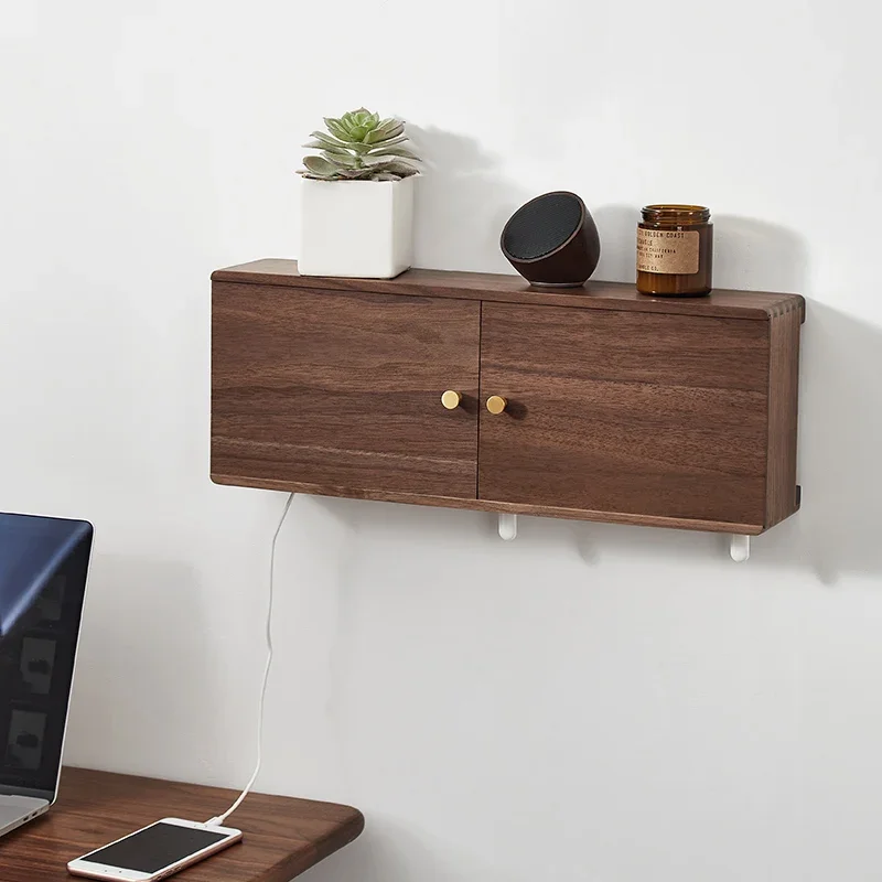 Wall Mount Router Storage Box Living Room WiFi TV Set Top Box Walnut Socket Covering Decor Unobstructed Signal Desktop Organizer