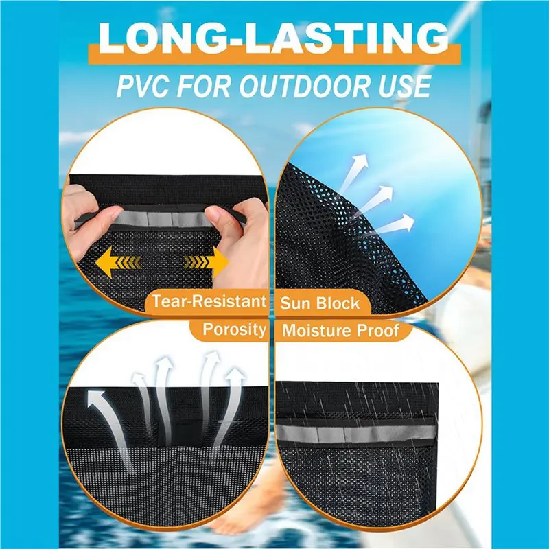 T22C 2X Leak-Proof Boat Storage Bag, Reflective Strong Adhesive Boat Organizer Mesh Bag, Boat Storage Net Black & Gray